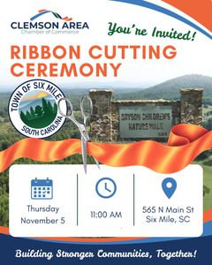 Ribbon Cutting Ceremony at Bryson Childrens Nature Walk in Six Mile South Carolina on Thursday November 5th at 11 am.